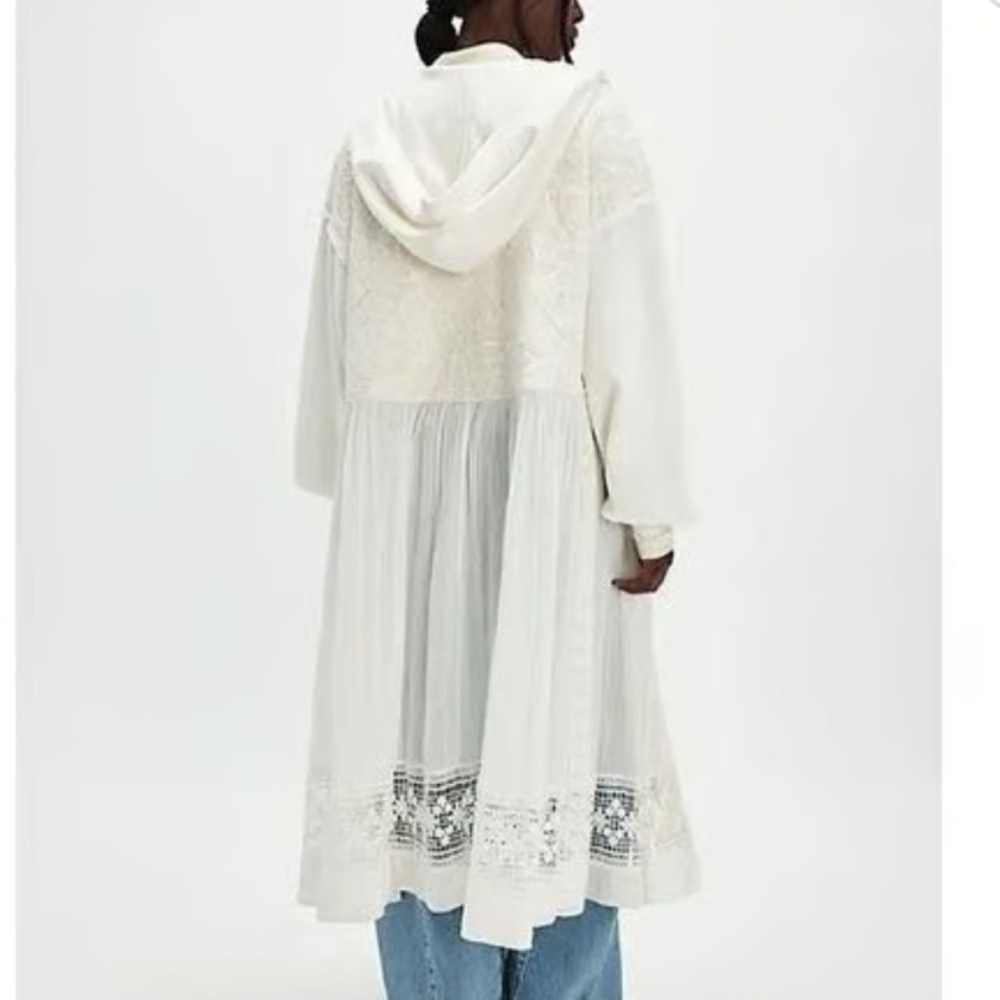 NWT Free People Float On Cardi Hooded Crochet Lace Sweatshirt - Picture 3 of 16